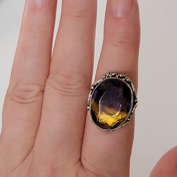 Sterling Silver Size 9.25 Amethyst and Citrine Oval Ring - Statement Jewelry - Picture 8 of 11